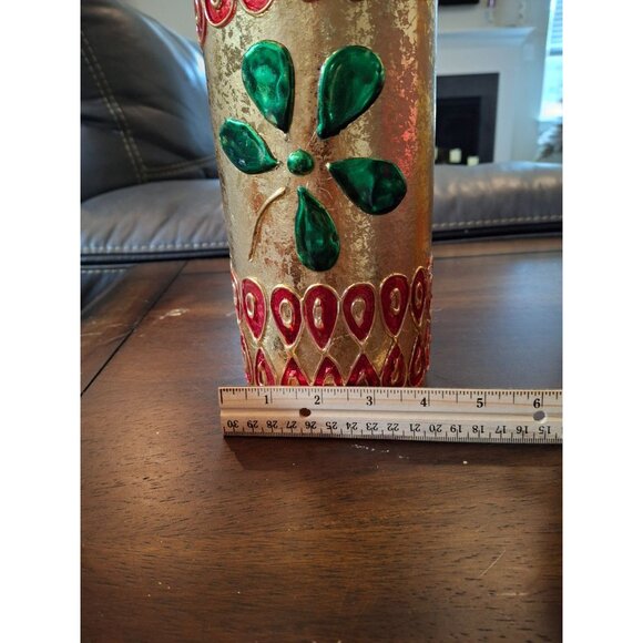 Christmas Handcrafted Decorative Gold Cylindrical Storage Containers Red Green - Picture 7 of 8